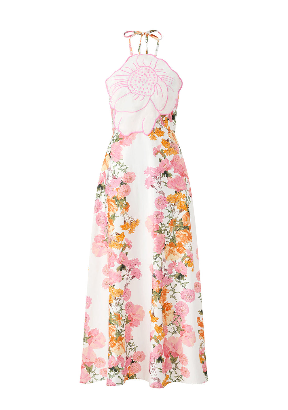 knee length dresses for ladies Marlo Lime Floral Print High-Neck Maxi Dress – Club L London main image 0