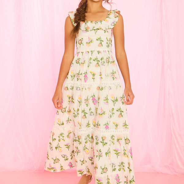 frock and frill embroidered maxi dress Erica Blush Floral Embroidered Maxi Dress Frock and Frill